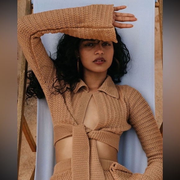 Savannah Morrow Almond Crochet Top XS - Picture 1 of 9